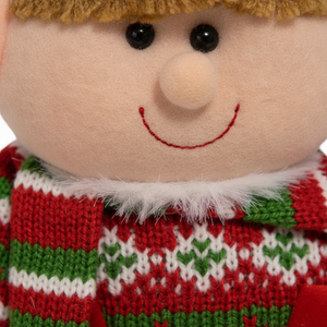 Textura tejido nórdico traje duende navideño verde rojo detalle