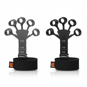 Ejercitador dedos hand grip silicona regulable pack 2 unidades negro gris vista frontal