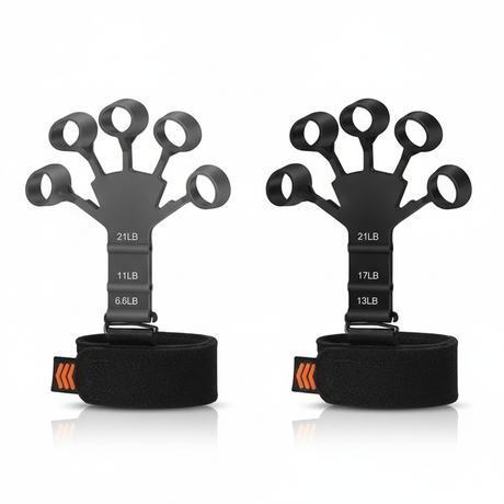 Ejercitador dedos hand grip silicona regulable pack 2 unidades negro gris vista frontal