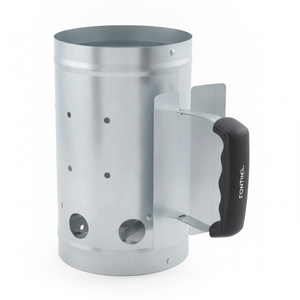 Encendedor carbon chimenea acero galvanizado mango ergonomico vista frontal fondo blanco