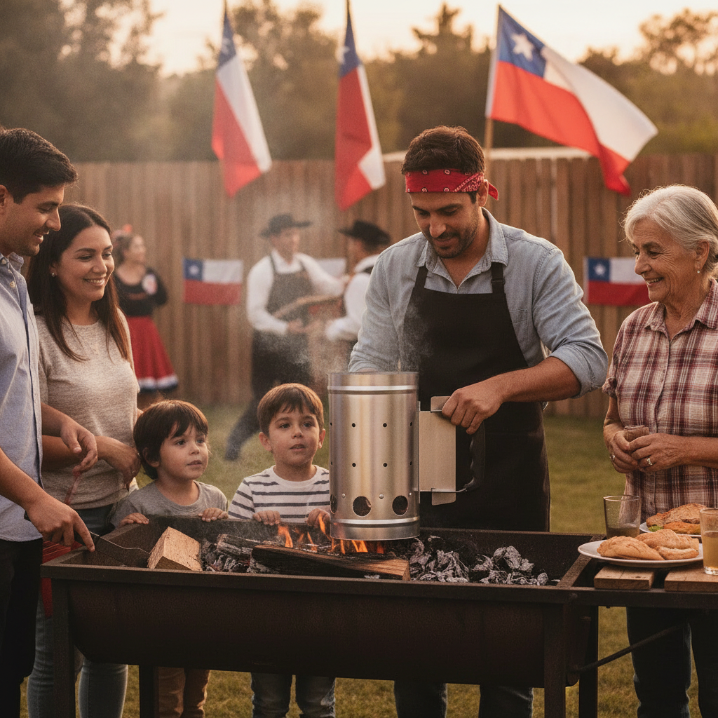 Encendedor carbon parrilla chimenea acero Fiestas Patrias barbacoa familiar