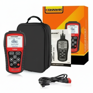 Escáner automotriz OBD2 Konnwei KW808 pantalla LCD rojo negro vista frontal