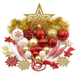Set 103 piezas adornos navidad esferas rojo blanco dorado vista completa