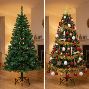 Decoración navidad comedor chileno guirnalda dorada esferas árbol completo