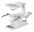 Estacion soldadura lupa LED 2x 4x pinzas cocodrilo soporte cautin base blanca vista frontal