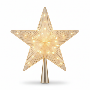 Estrella punta arbol navidad LED calida dorada 15cm vista frontal fondo blanco