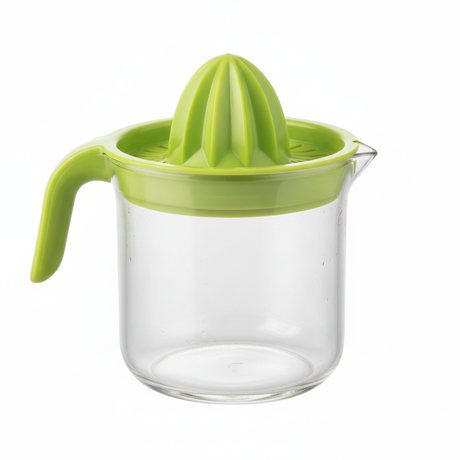 Exprimidor manual citricos vidrio 300mL verde vista frontal fondo blanco