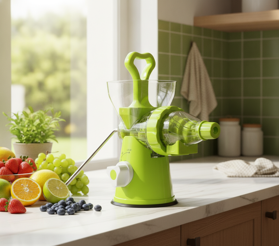 Exprimidor manual frutas cocina chilena moderna con frutas frescas
