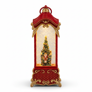 Farol navideño agua musical LED rojo dorado 33cm vista frontal