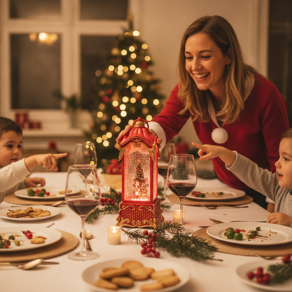 Adorno navideño farol agua LED regalo mujer mesa navidad familiar