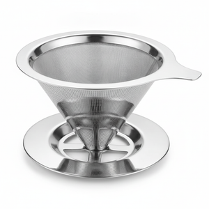 Filtro cafe reutilizable acero inoxidable pour over base integrada vista frontal