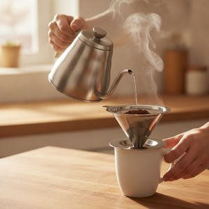 Filtro pour over acero inoxidable sobre taza cocina hogar chileno dia