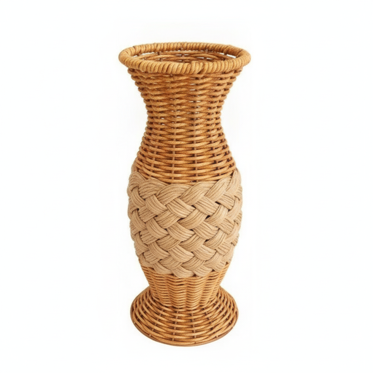 Florero yute trenzado beige 29 cm vista frontal fondo blanco