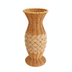 Florero yute trenzado beige 29 cm vista frontal fondo blanco