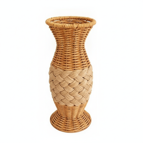 Florero yute trenzado beige 29 cm vista frontal fondo blanco