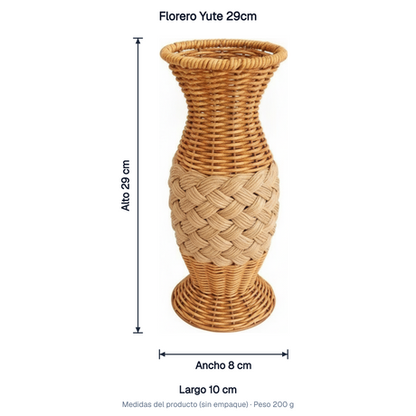 Florero Yute 29cm medidas: alto 29 cm, ancho 8 cm, largo 10 cm, peso 200 g