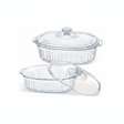 Fuente asadera vidrio borosilicato con tapa oval transparente acanalada vista frontal