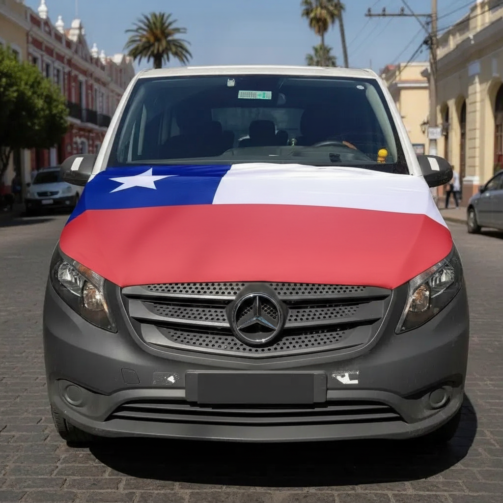 Cubre capot bandera Chile funda elástica 110x170 vista frontal fondo blanco
