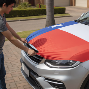 Decoración auto bandera Chile cubre capot Fiestas Patrias asado familiar