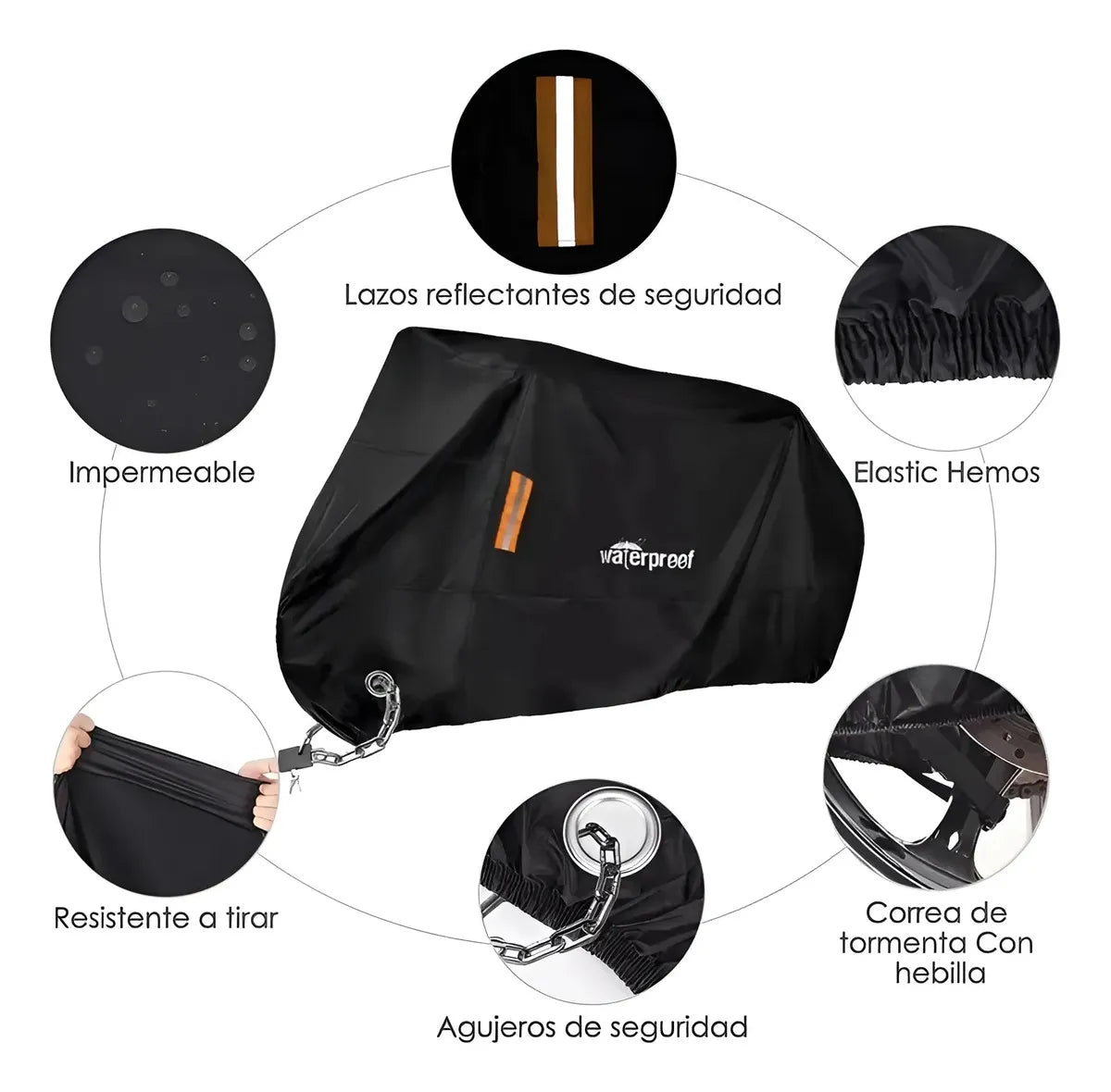 Persona colocando funda protectora impermeable sobre bicicleta en jardín