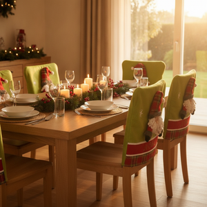 Funda cubre silla navidena Papa Noel comedor decorado hogar chileno