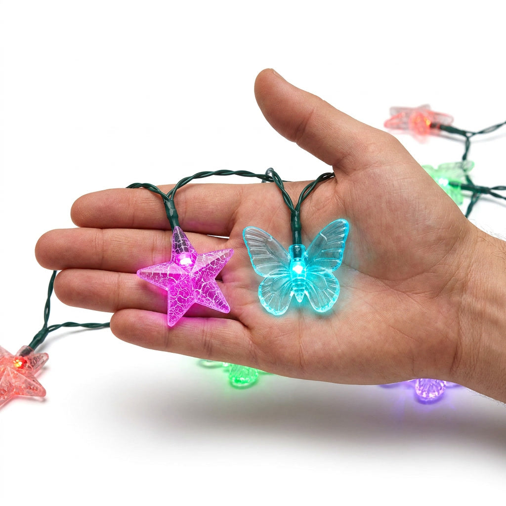 Luces Navidad Solar 20 LED Mariposas Estrellas Multicolor 4m