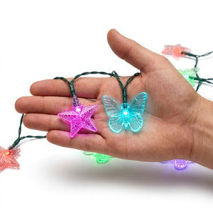 Luces Navidad Solar 20 LED Mariposas Estrellas Multicolor 4m