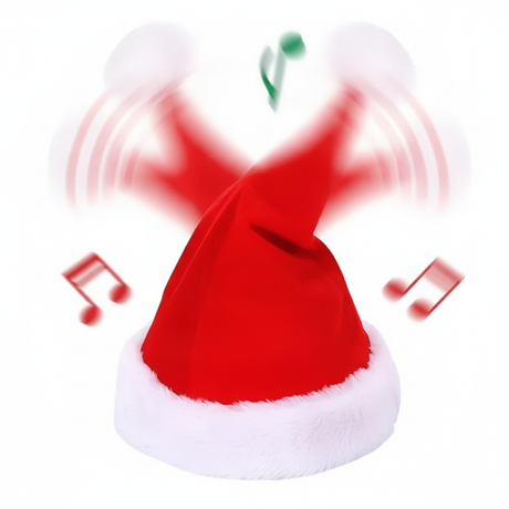 Gorro navideño musical bailarin rojo blanco vista frontal fondo blanco