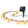 Guirnalda solar 20 LED luz cálida 3 metros ampolletas vista frontal fondo blanco