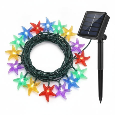 Guirnalda solar 20 luces LED estrellas multicolor 6m vista frontal producto
