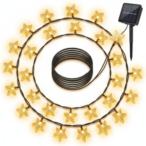 Guirnalda solar 50 LED estrellas luz cálida exterior vista frontal producto