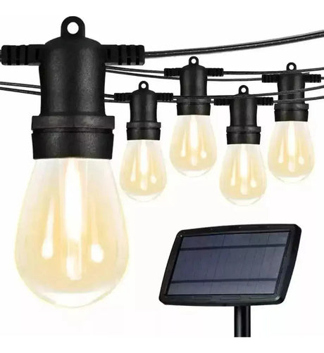 Guirnalda solar LED 20 ampolletas Edison 10m vista frontal fondo blanco