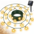 Guirnalda solar 20 LED estrellas esferas luz cálida vista frontal fondo blanco
