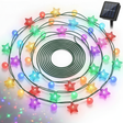 Guirnalda solar LED estrellas esferas RGB 4m vista frontal fondo blanco