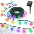 Guirnalda solar multicolor 20 LED copos nieve esferas 4m vista frontal fondo blanco