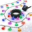 Guirnalda solar navidad 100 LED arbolitos copos multicolor vista frontal fondo blanco