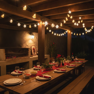 Luces navidenas solares quincho asado arbolitos copos decoracion festiva
