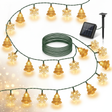 Guirnalda solar navidad 20 LED arbolitos copos nieve dorados vista frontal
