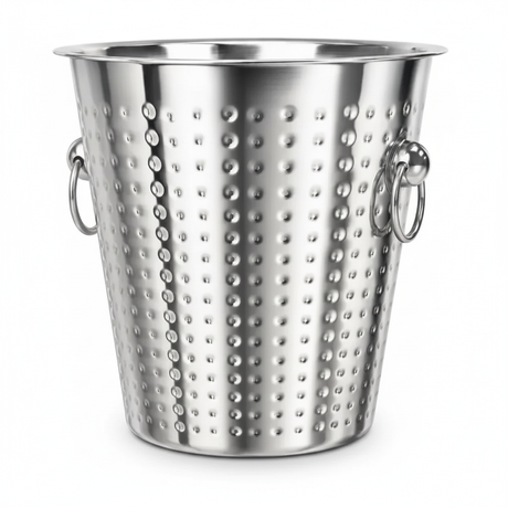 Hielera acero inoxidable martillada Cuiner 22cm con asa argolla vista frontal