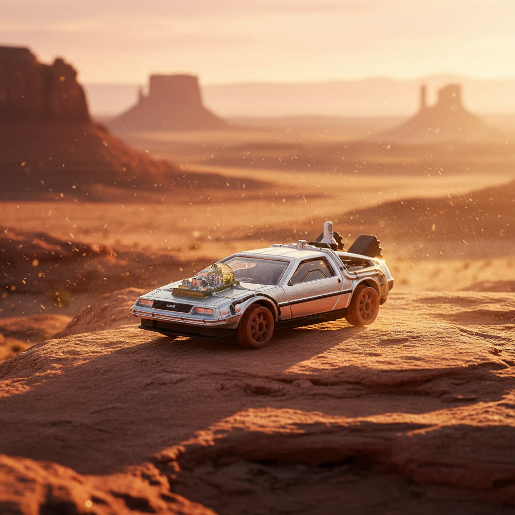 Blíster coleccionable Hot Wheels DeLorean Volver al Futuro III arte oficial película