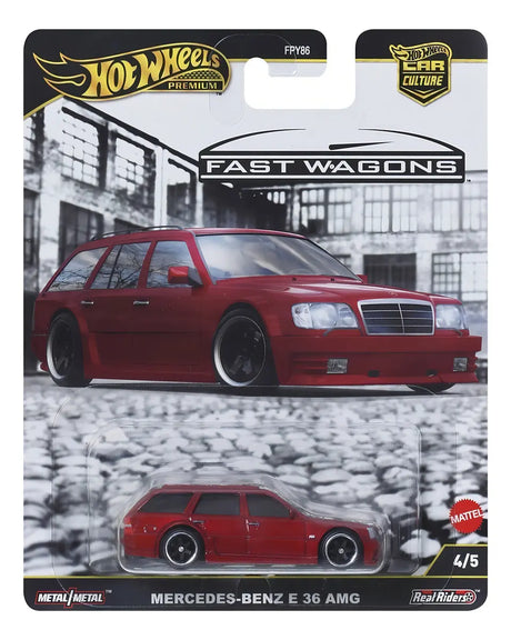 Hot Wheels Premium Mercedes E36 AMG Fast Wagons 4/5 color rojo en blíster coleccionable