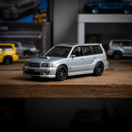 Hot Wheels Premium 5/5 Subaru Forester STi color plata ruedas negras