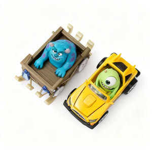 Vehículo Hot Wheels amarillo con figura Mike Wazowski Monsters Inc coleccionable