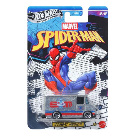 Hot Wheels Silver Series Combat Medic 5/5 Spider-Man Marvel vista frontal en blíster