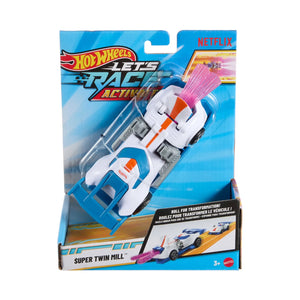 Hot Wheels Super Twin Mill Let's Race Activate auto transformable blanco azul naranja vista frontal