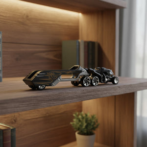 Set camion semirremolque y auto deportivo Hot Wheels Track Fleet negro cromado