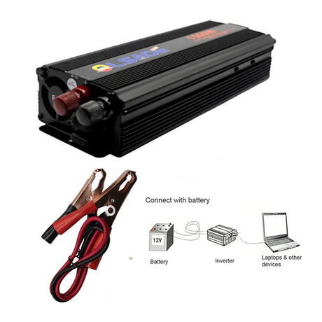 Inversor corriente 12V 220V 1500W Olsace negro aluminio vista frontal hero
