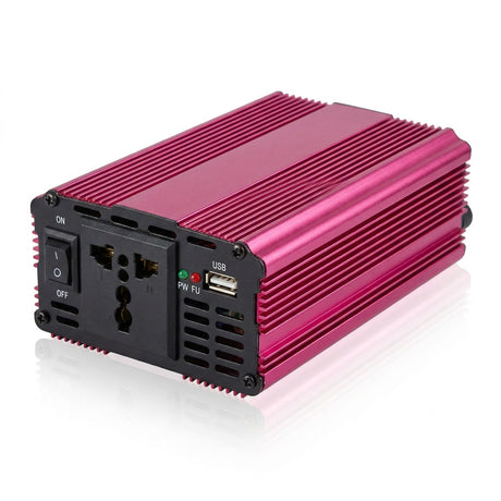 Inversor de corriente 500W 12V 220V Olsace aluminio rojo vista frontal