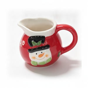 Jarra cerámica navideña snowman lechera roja muñeco de nieve vista frontal
