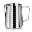 Jarra lechera acero inoxidable 1000mL medidor barista vista frontal fondo blanco